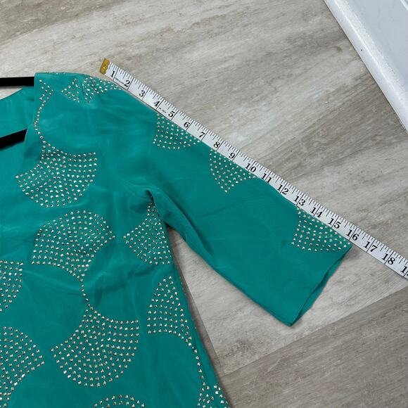 Trina Turk 181006 Womens Glitterati Studded Silk Shift Dress Teal Size 2 - Picture 8 of 11